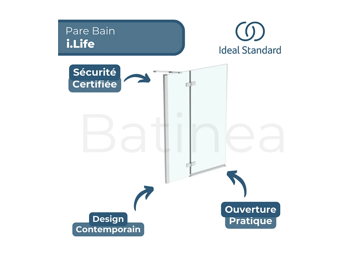 Pare bain semi-pivotant IDEAL STANDARD gauche i.Life