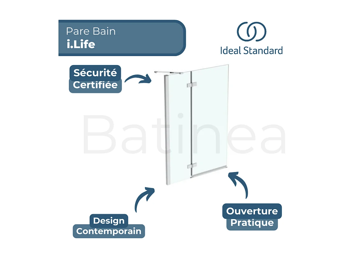 Pare bain semi-pivotant IDEAL STANDARD gauche i.Life