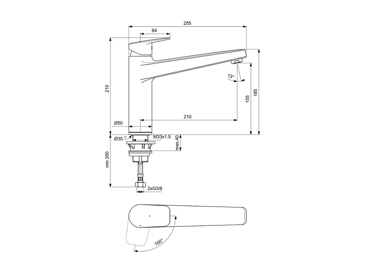 Robinet de cuisine IDEAL STANDARD Blue Start bec haut