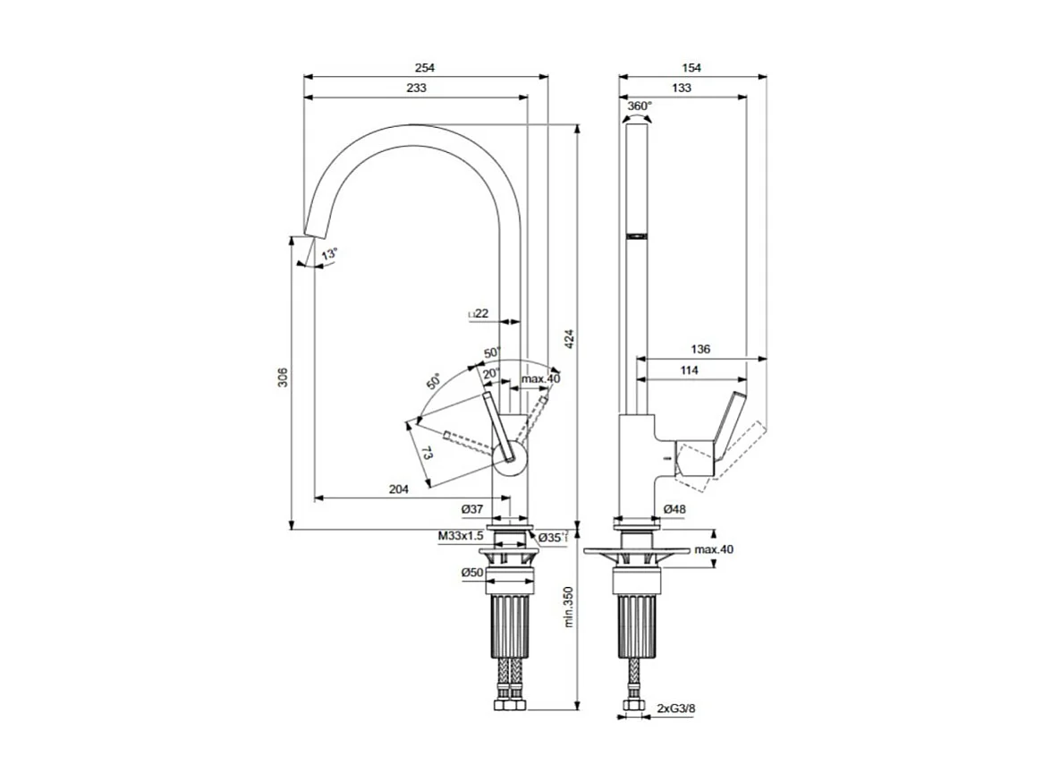 IDEAL STANDARD Grifo de cocina cuadrado magnético Gusto gris