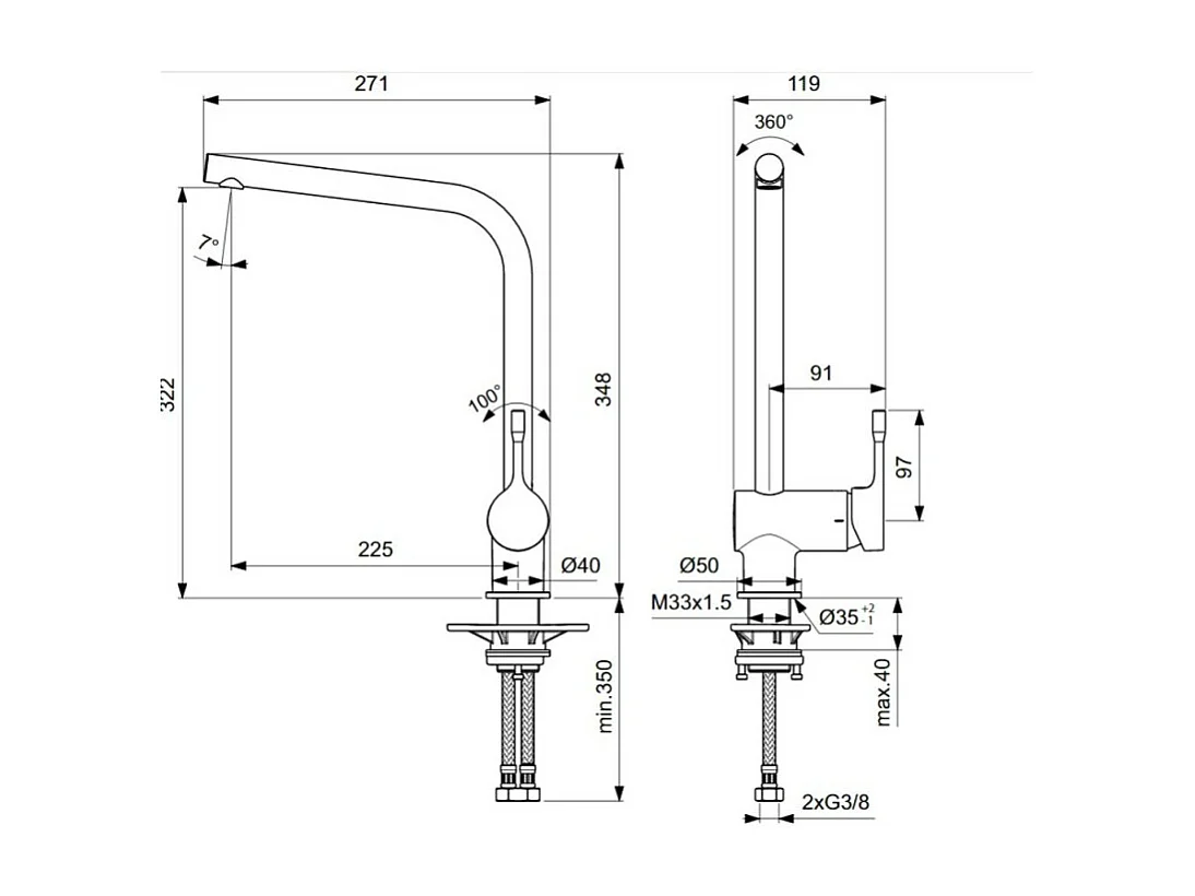 Grifo de cocina caño alto IDEAL STANDARD Ceralook cromo