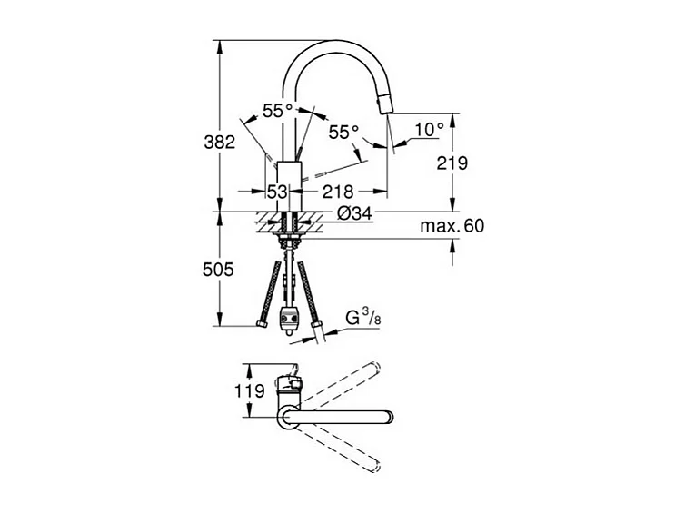 GROHE Eurosmart Cosmopolitan mezclador de cocina caño alto cromo