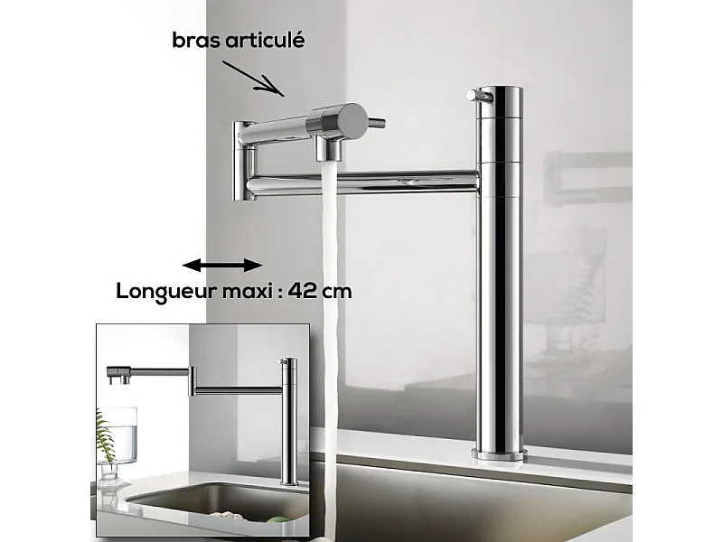 PAINI Mitigeur cuisine Cox Rodeo articulé Bec haut chrome douchette extractible