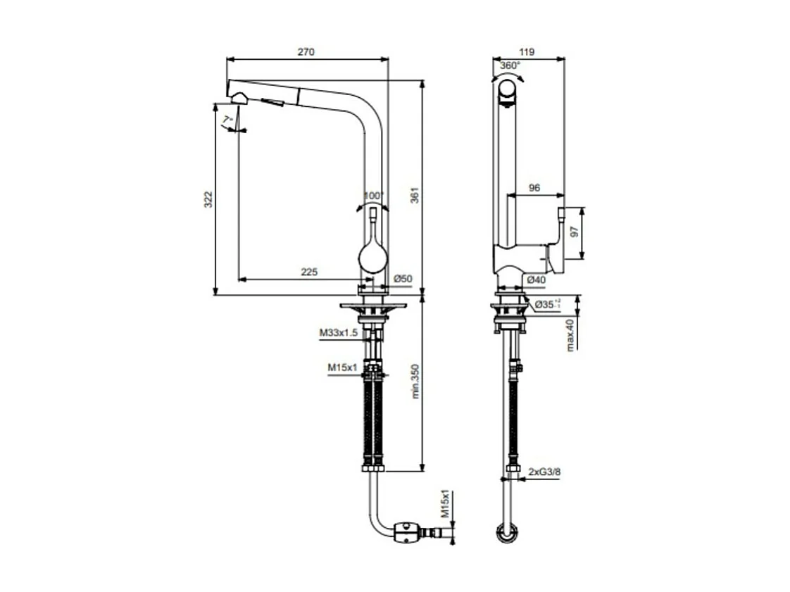Robinet de cuisine IDEAL STANDARD Ceralook douchette extractible chrome 2 jets + Nettoyant
