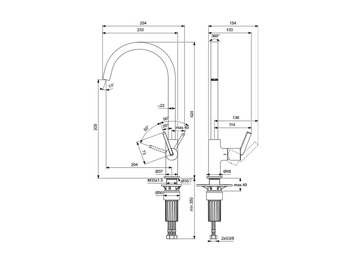 Robinet de cuisine IDEAL STANDARD Gusto carre or