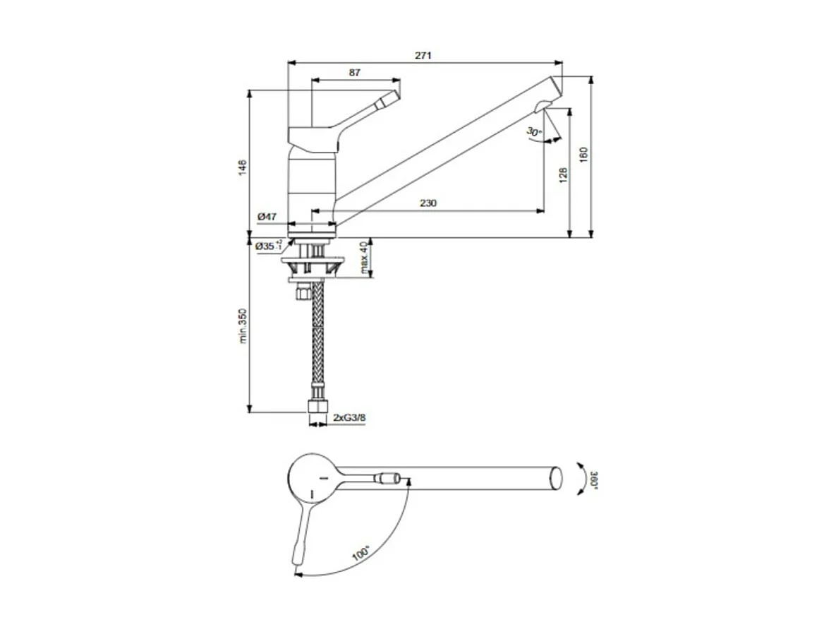 Grifo de cocina caño bajo IDEAL STANDARD Ceralook cromo