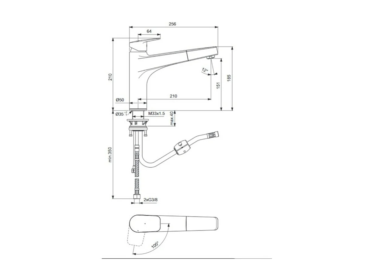 Robinet de cuisine IDEAL STANDARD Blue Start bec haut douchette extractible