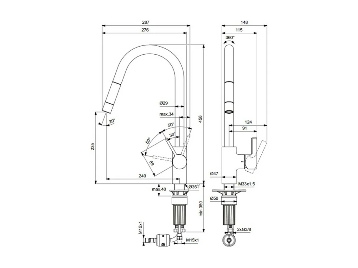 Robinet de cuisine avec douchette IDEAL STANDARD Gusto 2 jets rose + nettoyant Briochin