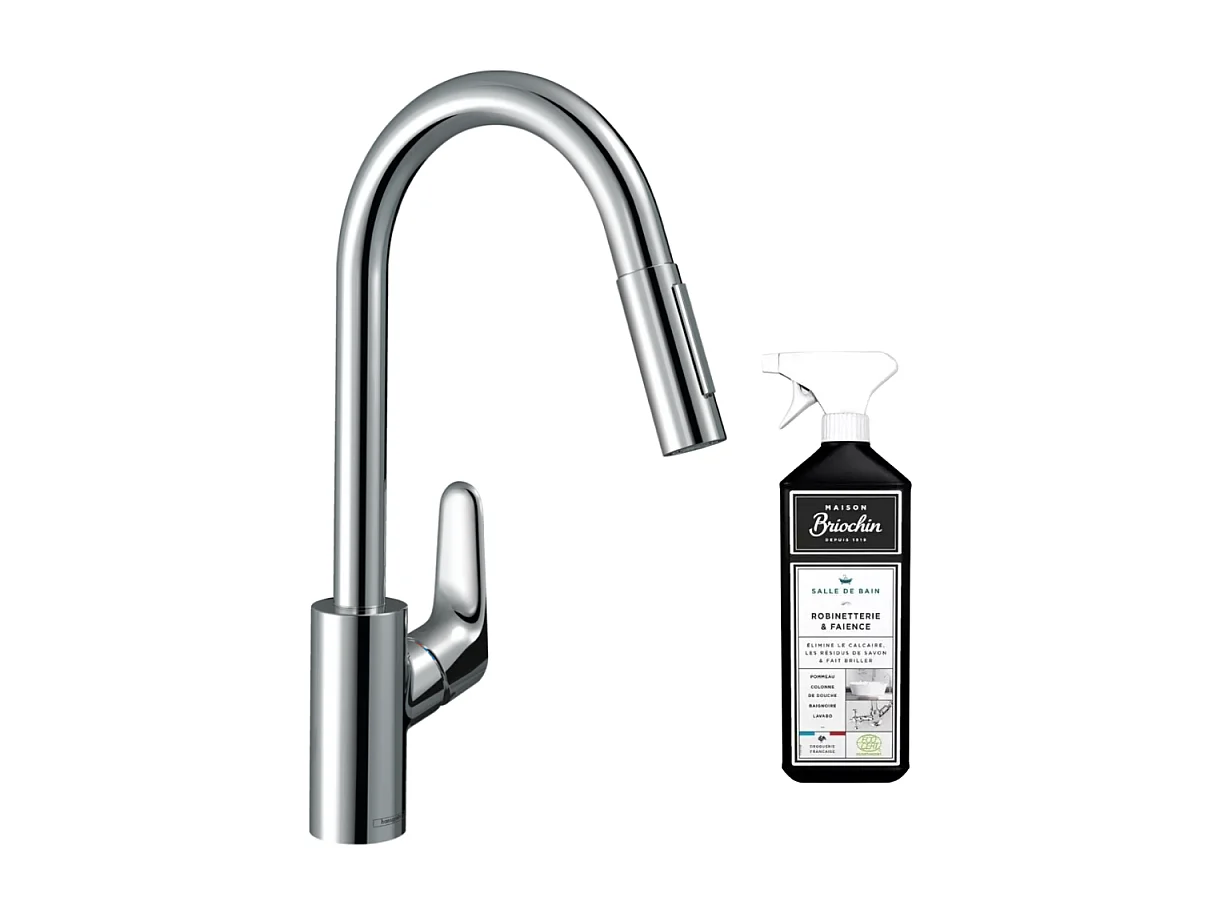 Robinet de cuisine avec douchette HANSGROHE Focus M41 240 2 jets chromé + nettoyant Briochin