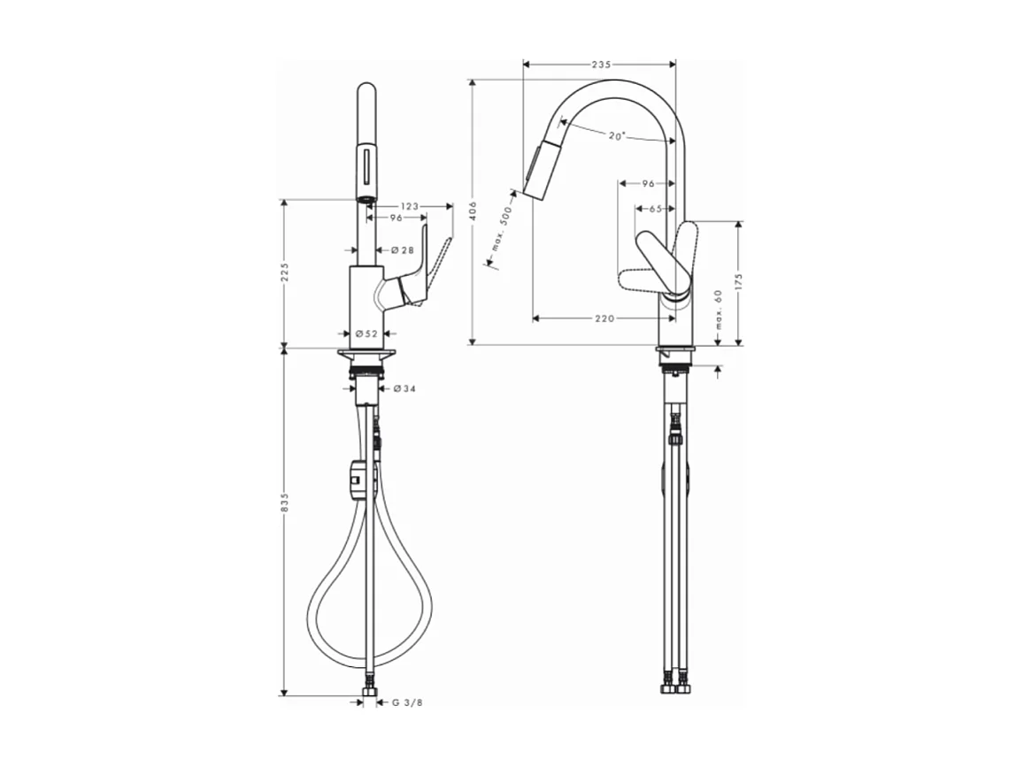 Robinet de cuisine avec douchette HANSGROHE Focus M41 240 2 jets chromé + nettoyant Briochin
