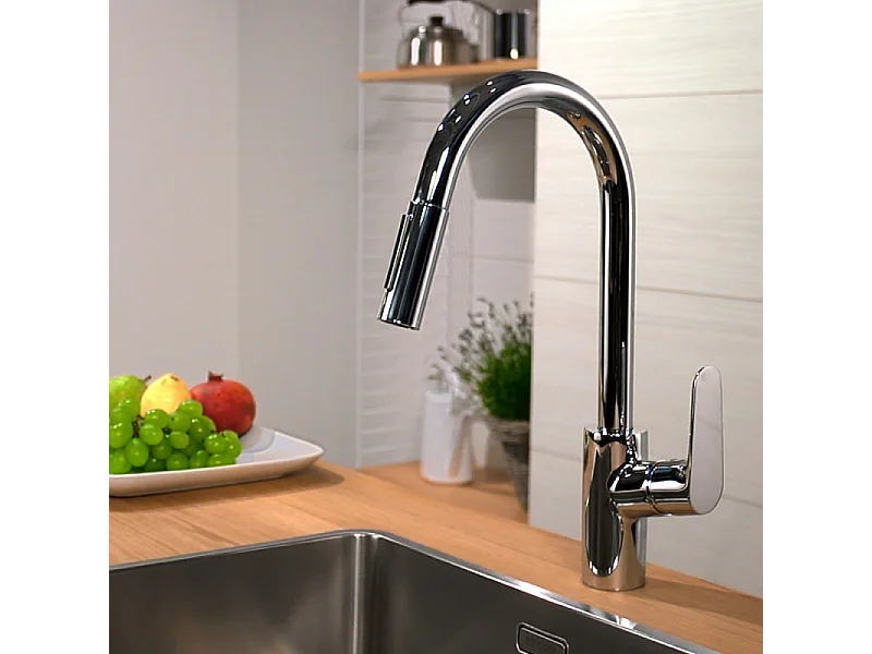 Robinet de cuisine avec douchette HANSGROHE Focus M41 240 2 jets chromé + nettoyant Briochin