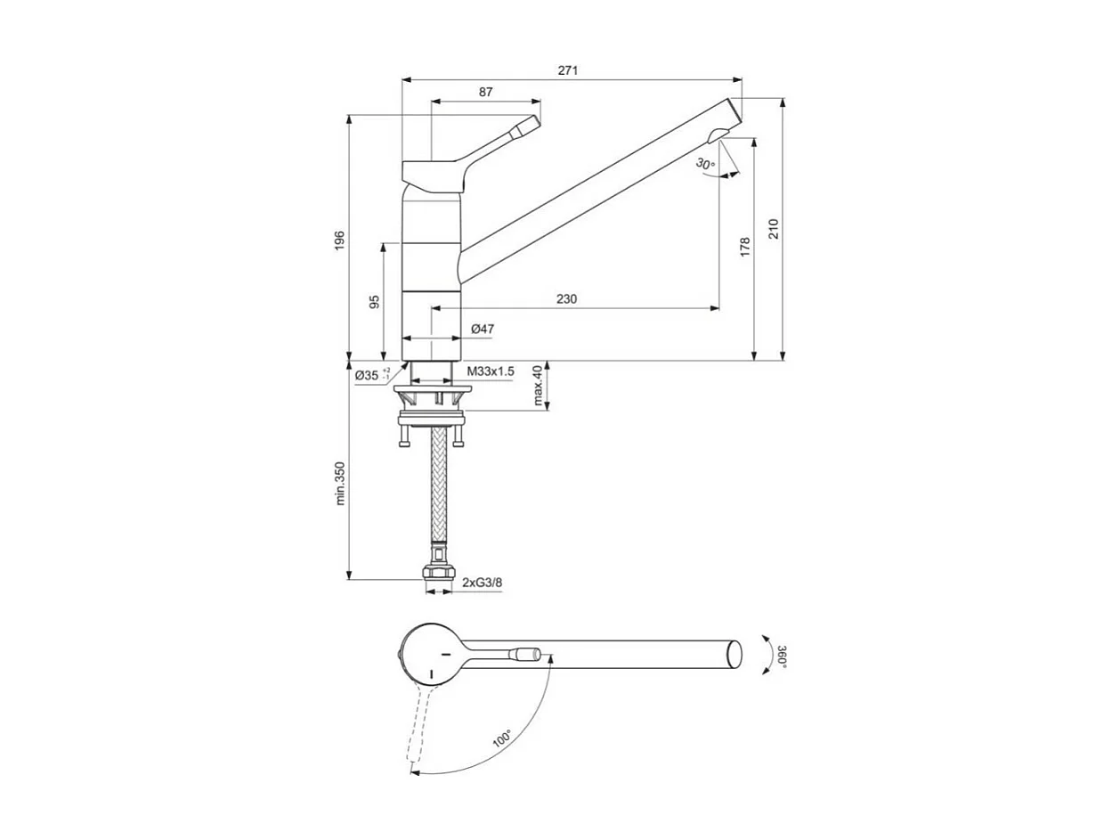 IDEAL STANDARD Grifo de cocina caño medio cromado Ceralook