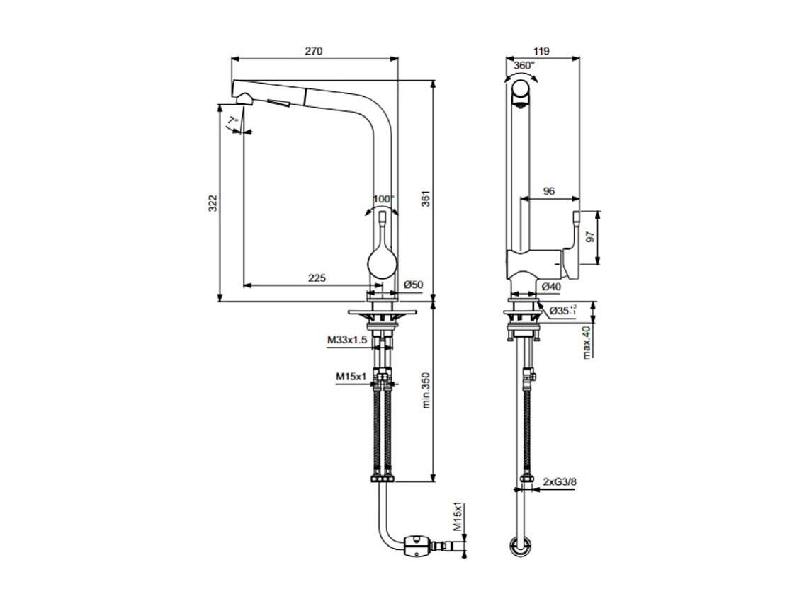 Robinet de cuisine IDEAL STANDARD Ceralook douchette extractible gris 2 jets