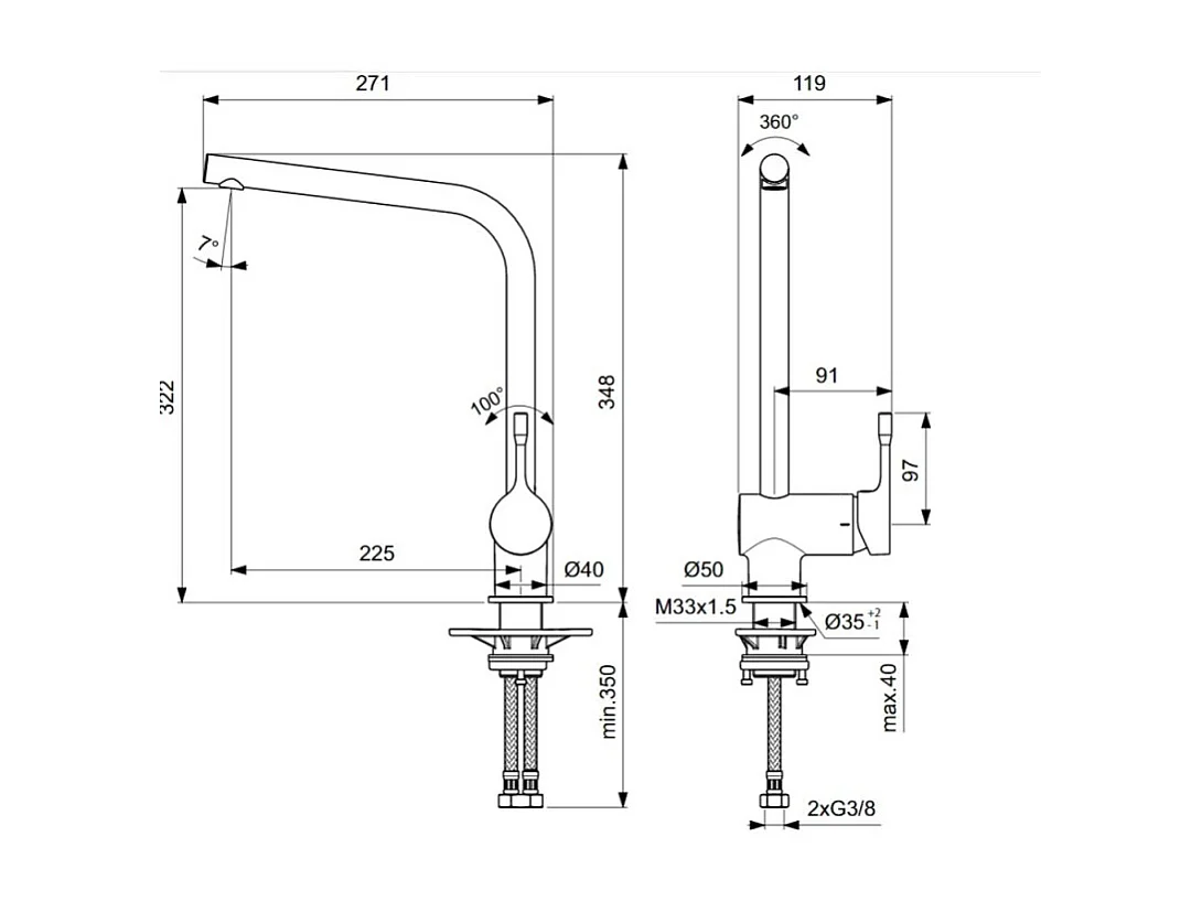 Robinet de cuisine IDEAL STANDARD Ceralook bec L gris orage + nettoyant Briochin