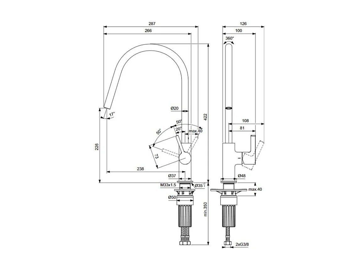 Robinet de cuisine IDEAL STANDARD Gusto rond Rose