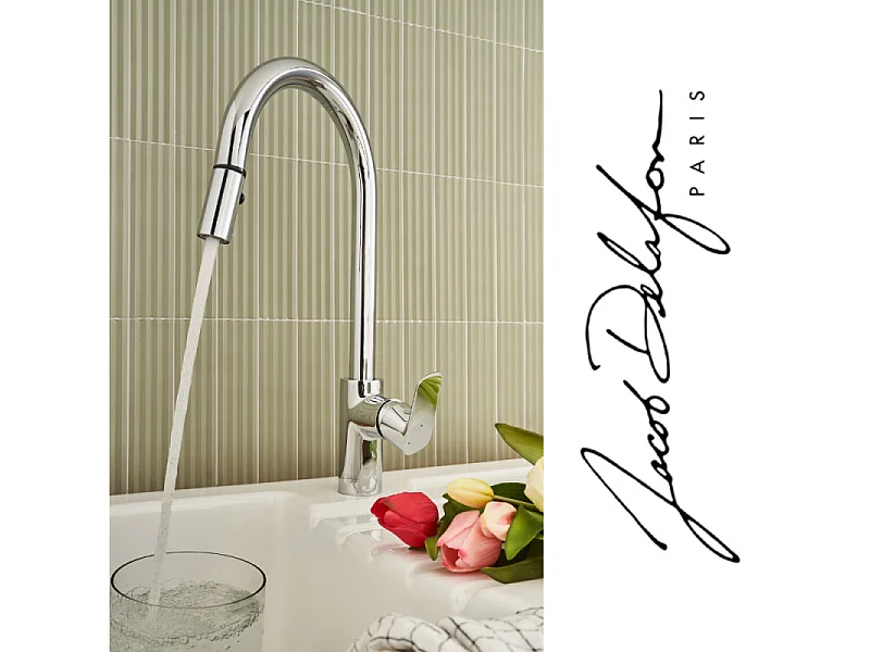 Robinet cuisine avec douchette extractible JACOB DELAFON July+ col de cygne et orientable