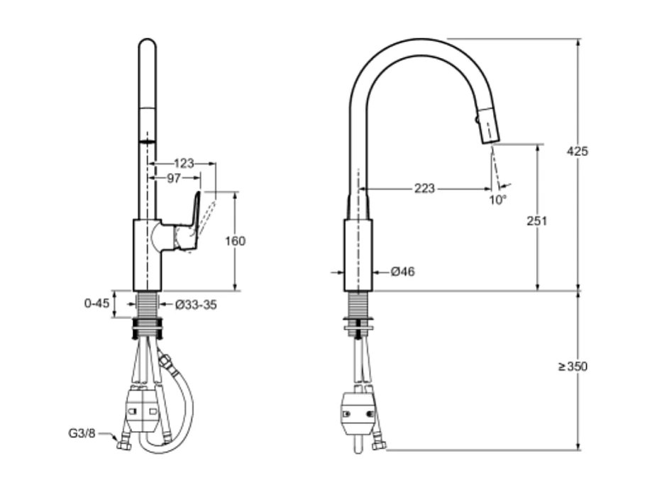 Robinet cuisine avec douchette extractible JACOB DELAFON July+ col de cygne et orientable