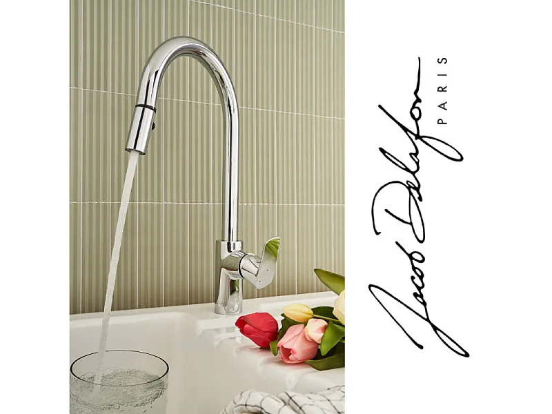 Robinet cuisine avec douchette extractible JACOB DELAFON July+ col de cygne et orientable