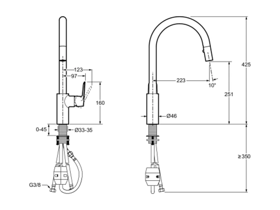 Robinet cuisine avec douchette extractible JACOB DELAFON July+ col de cygne et orientable