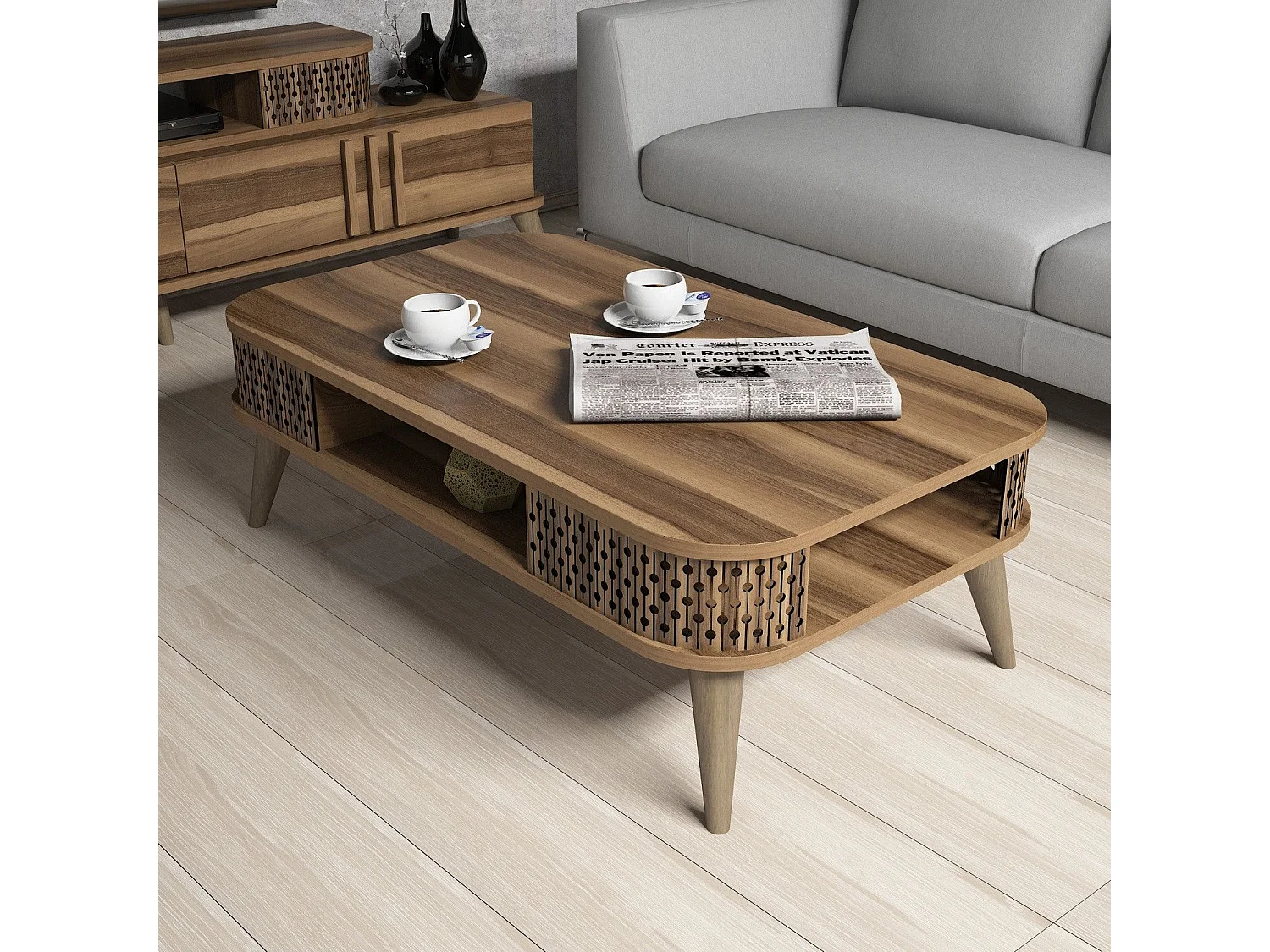 Mesa de Centro Eylül em Nogueira: Elegância e Funcionalidade para seu Espaço