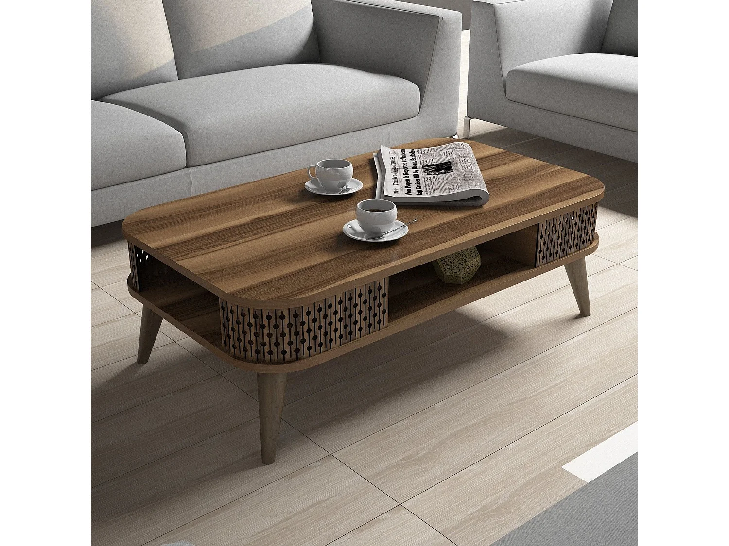 Mesa de Centro Eylül em Nogueira: Elegância e Funcionalidade para seu Espaço