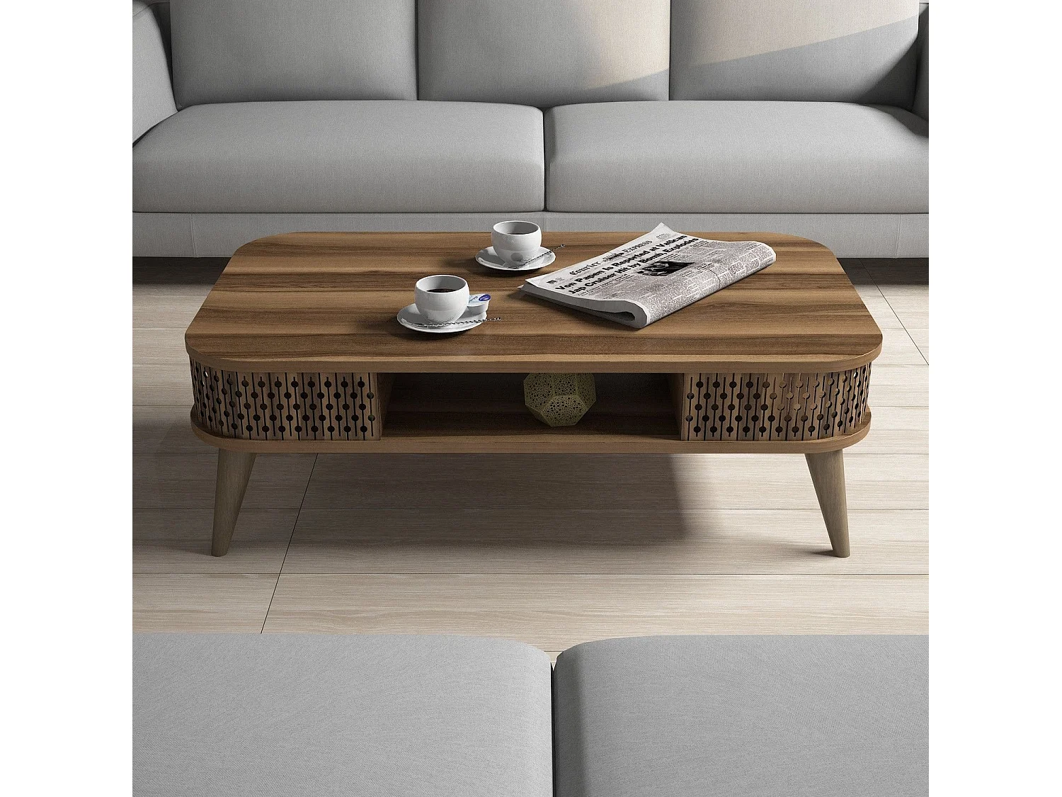 Table basse Chanez avec rangement L105cm Bois foncé