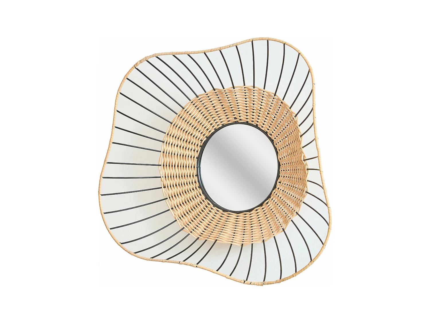 Miroir mural rond en rotin et métal 55cm