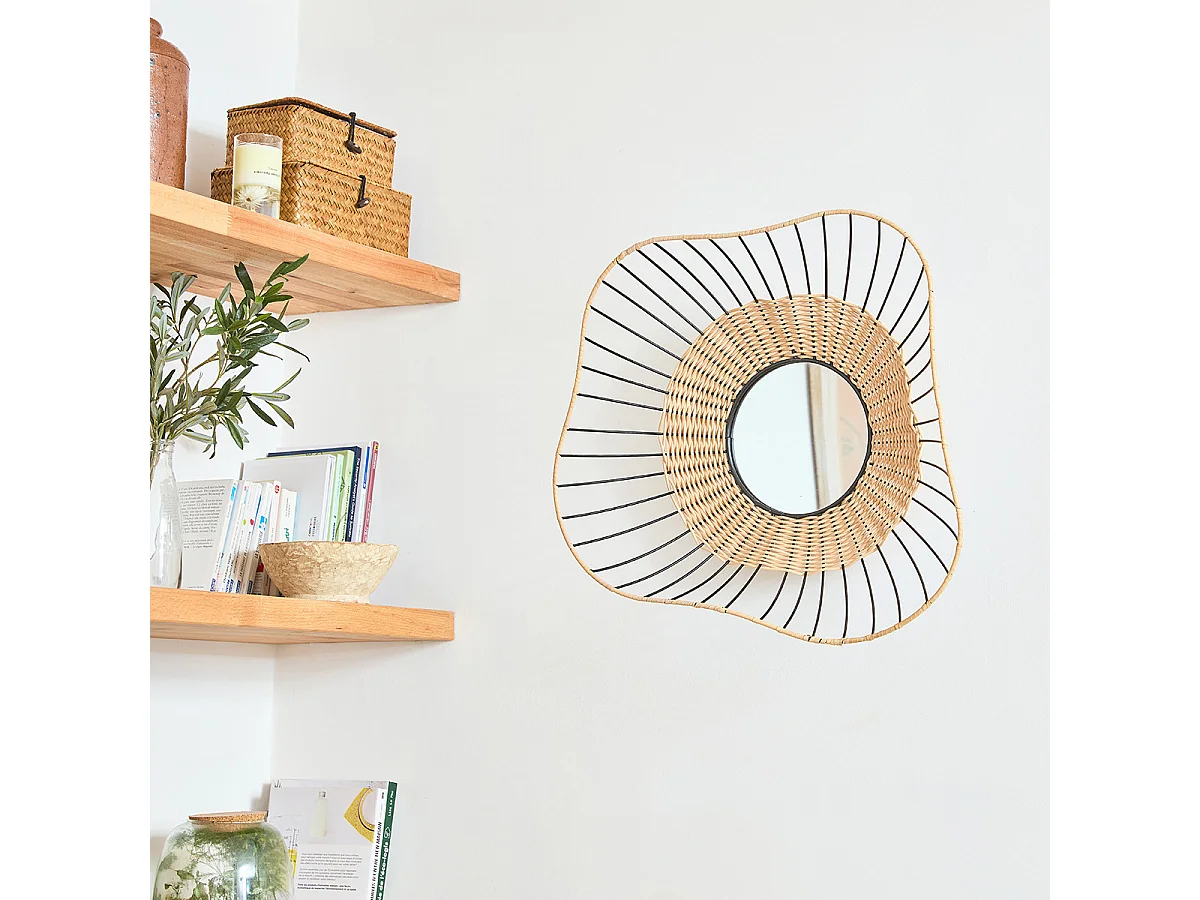 Miroir mural rotin et métal 55cm FSC