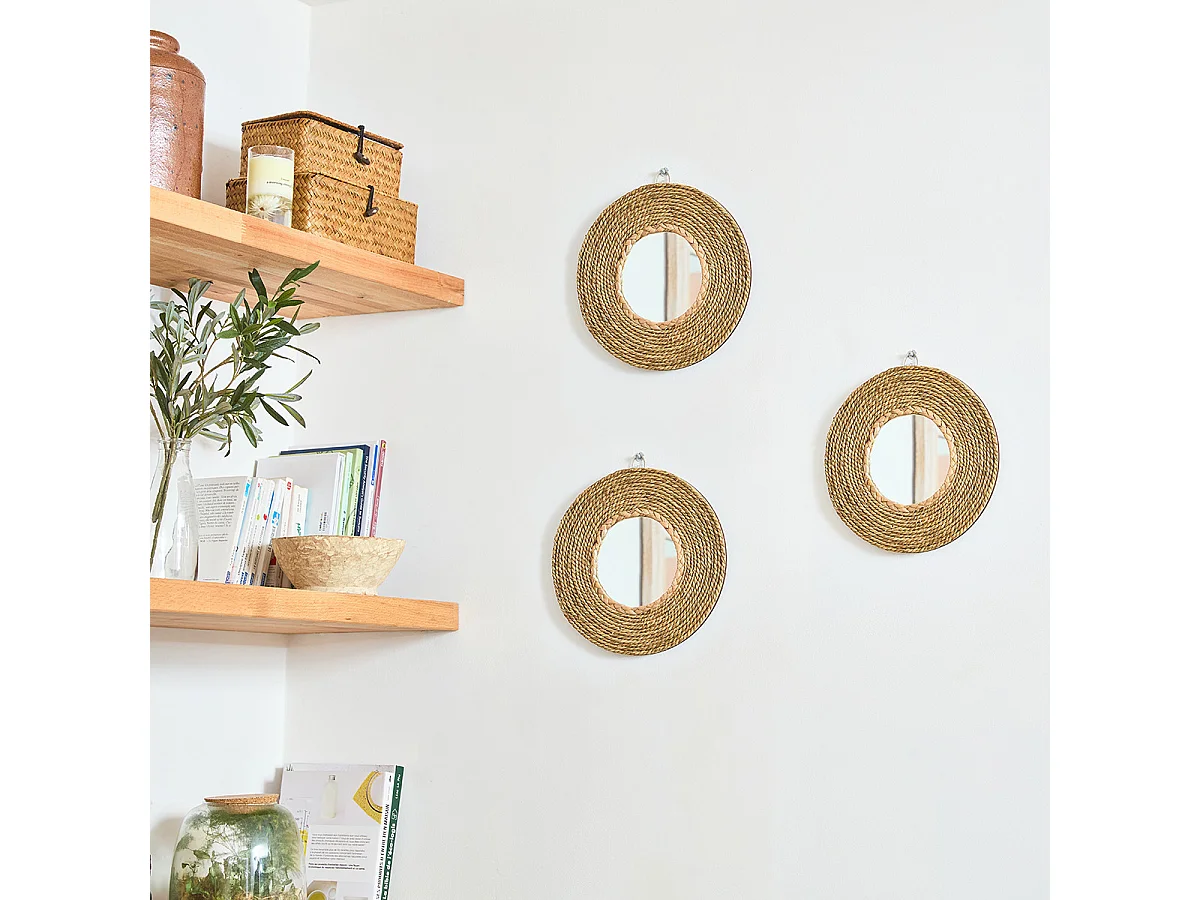 Lot 3 miroirs en jonc de mer 25cm FSC