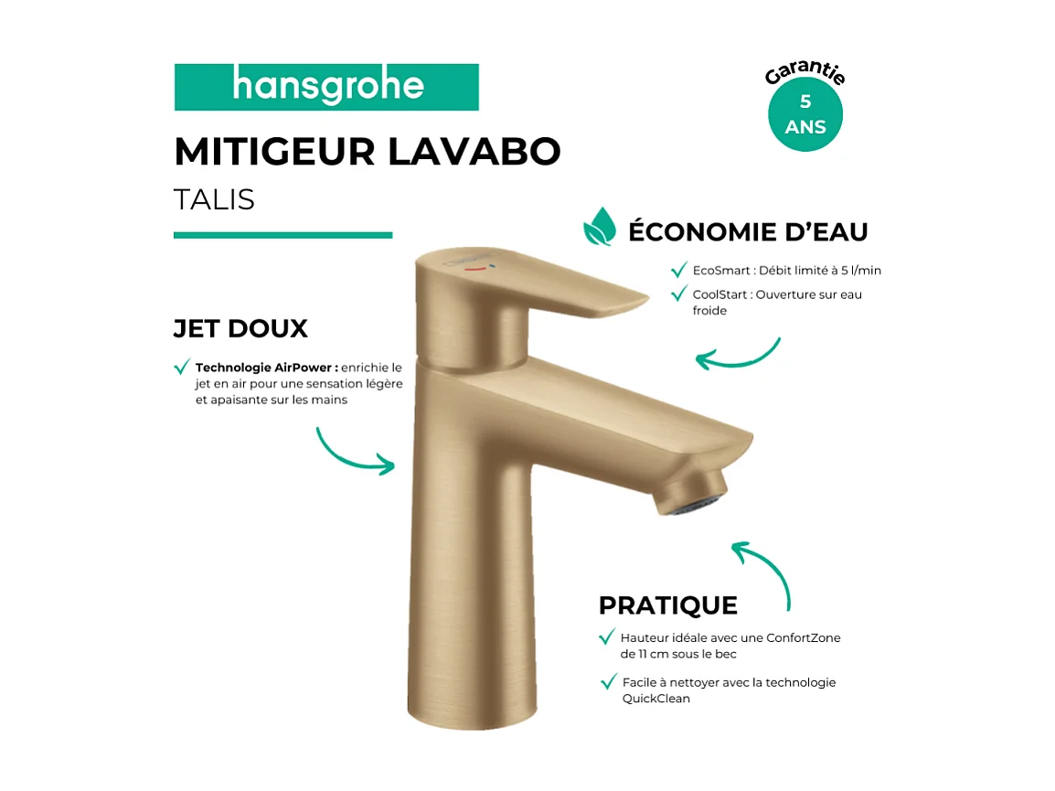 Mitigeur lavabo HANSGROHE Talis 110 CH3 Coolstart Bronze brossé sans vidage