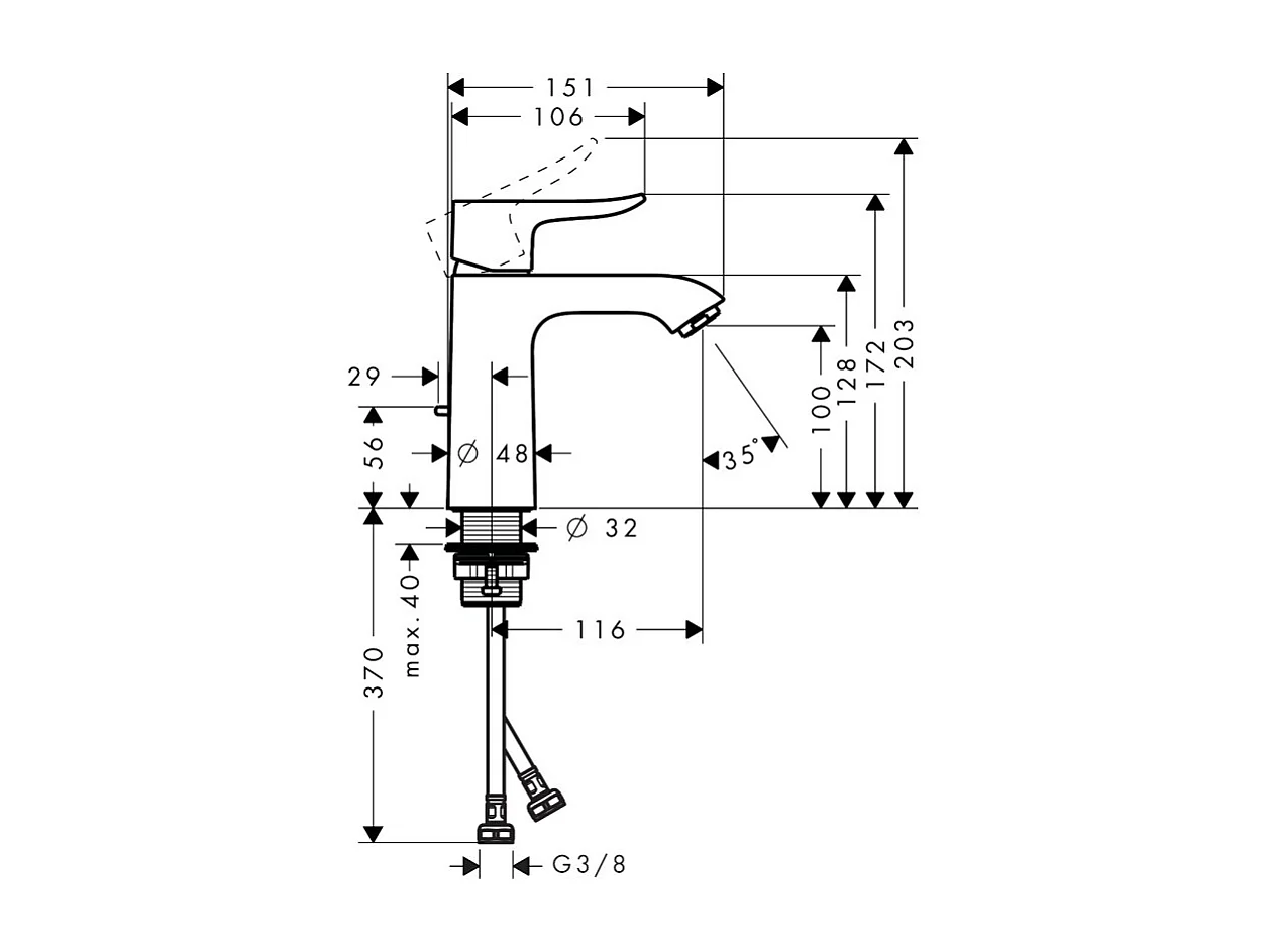 HANSGROHE Mitigeur lavabo Metris 110 Eco CH3 CoolStart , avec tirette et vidage chromé