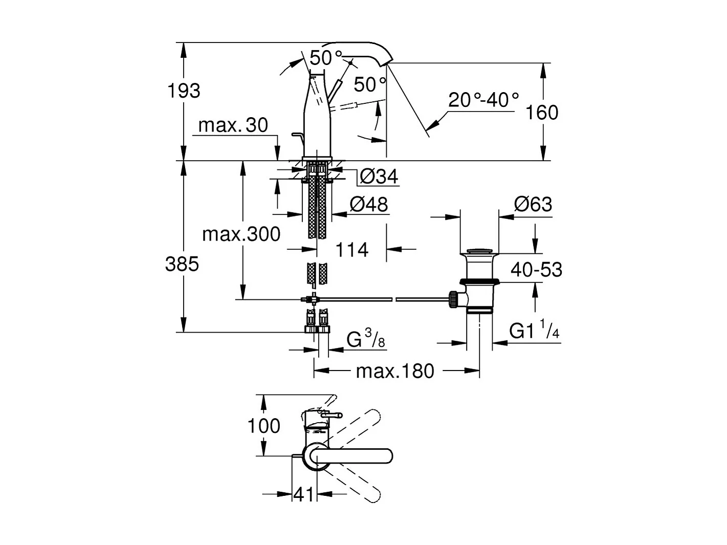 GROHE Mitigeur lavabo Essence Taille M Cool Sunrise Brossé