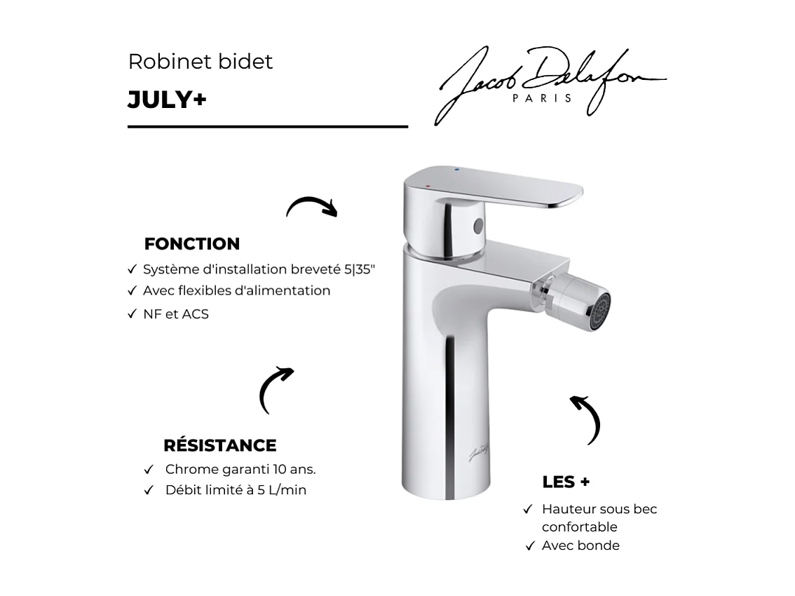 Mitigeur bidet JACOB DELAFON July+ chromé