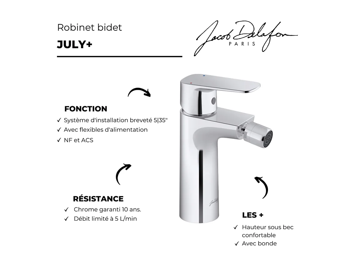 Mitigeur bidet JACOB DELAFON July+ chromé