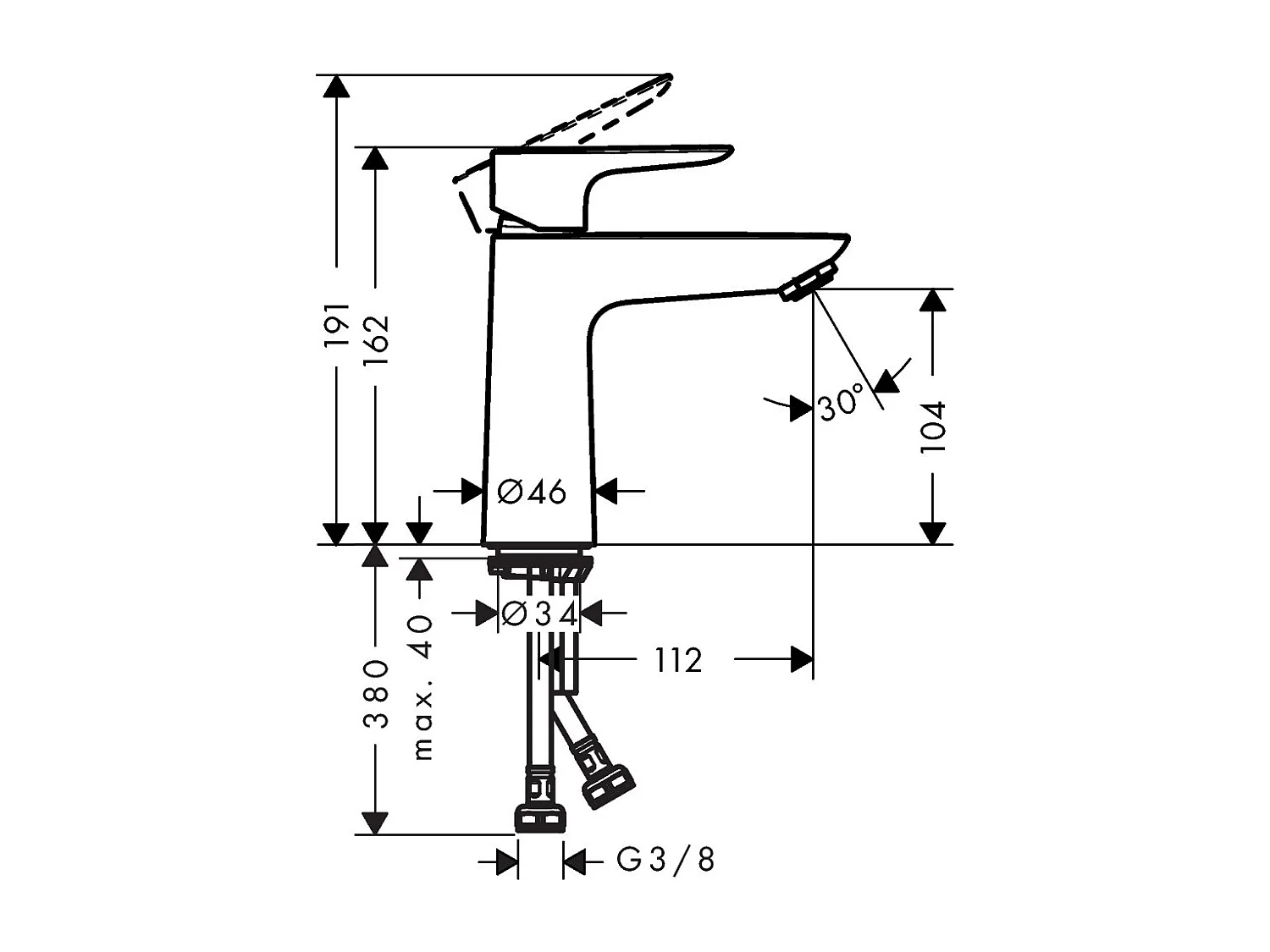 HANSGROHE Mezclador de lavabo Talis E 110, sin palanca extraíble ni desagüe blanco mate