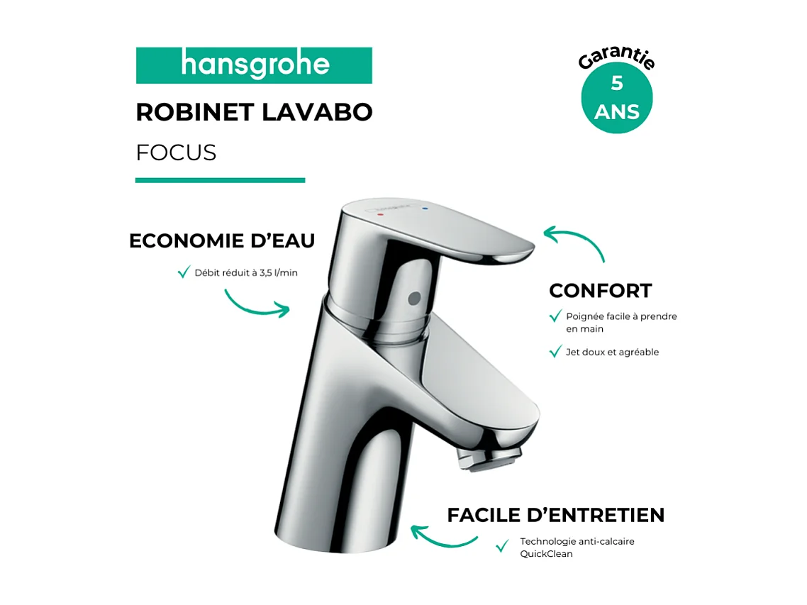 HANSGROHE Mezclador de lavabo 70 sin desagüe extraíble o desagüe cromado