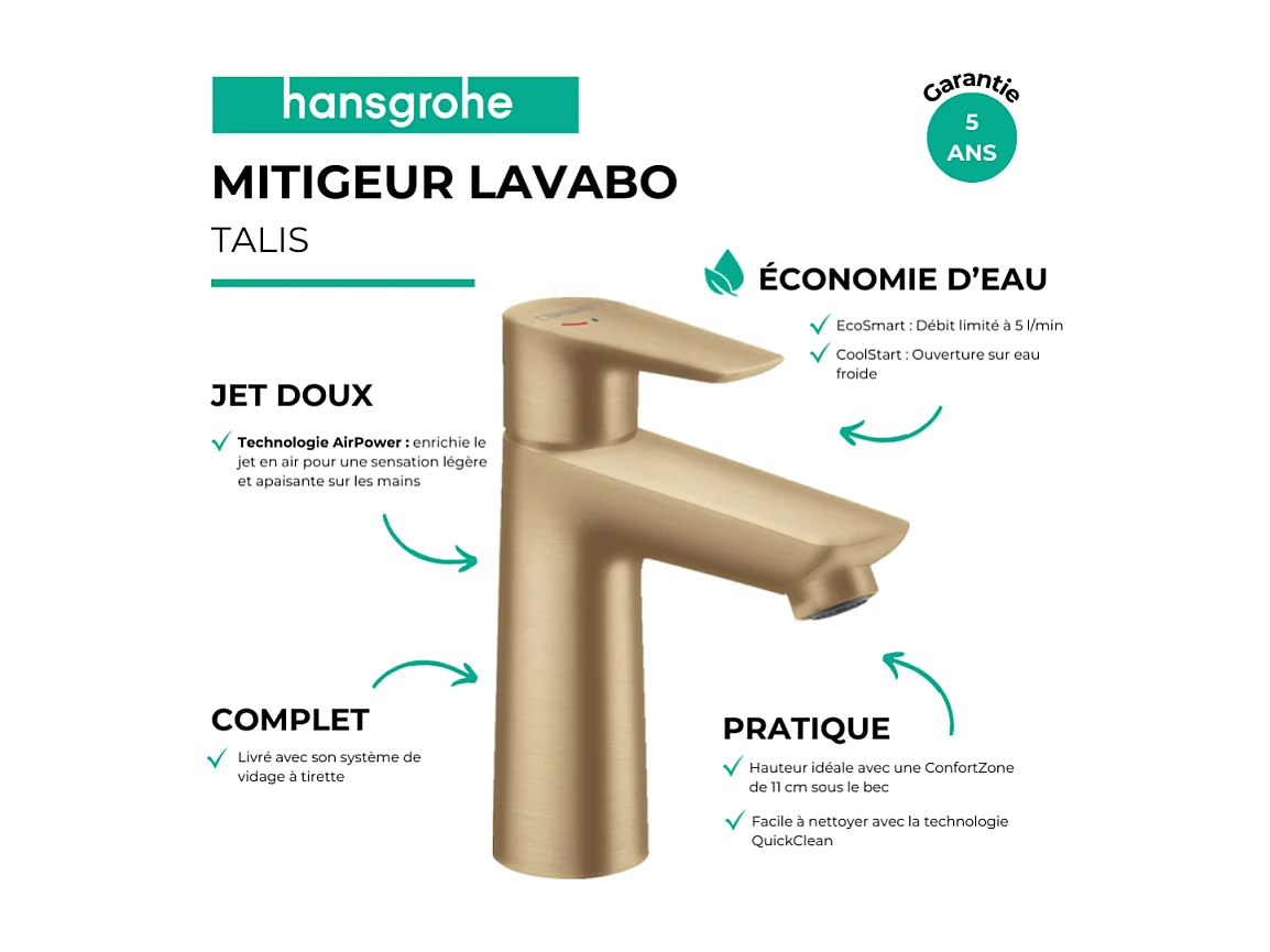 Mitigeur lavabo HANSGROHE Talis 110 CH3 Coolstart Bronze brossé