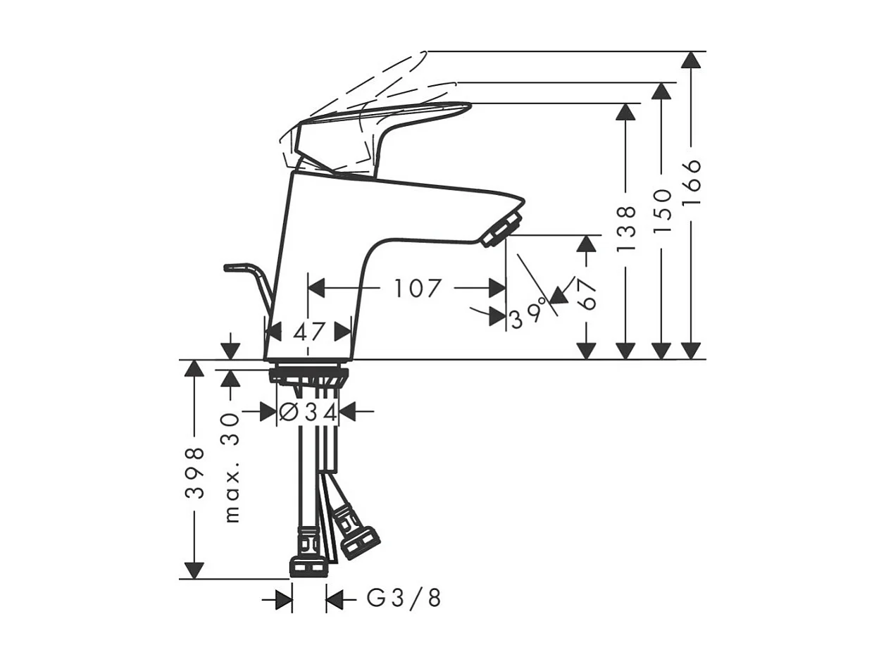 HANSGROHE Mezclador de lavabo Logis 70 Eco C3, con tirador extraíble y desagüe sintético cromado