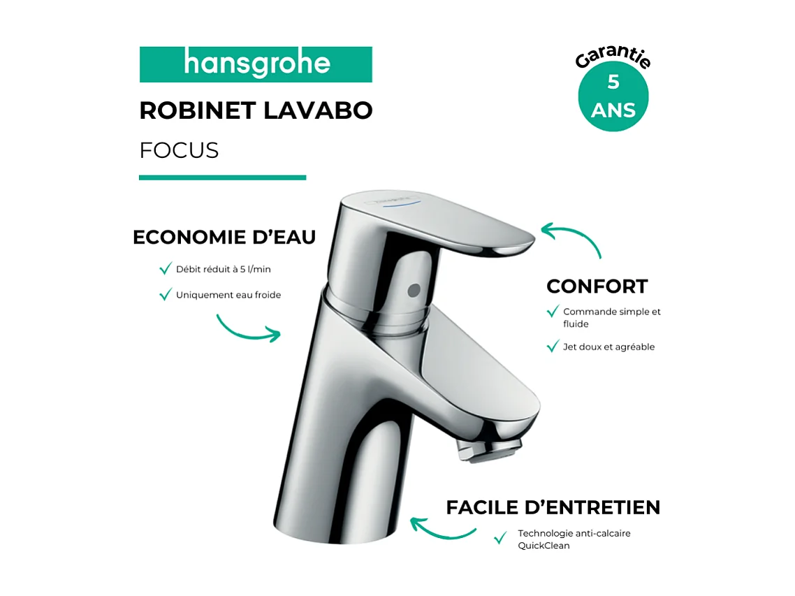 HANSGROHE Robinet lave-mains Focus 70 eau froide sans tirette ni vidage chromé
