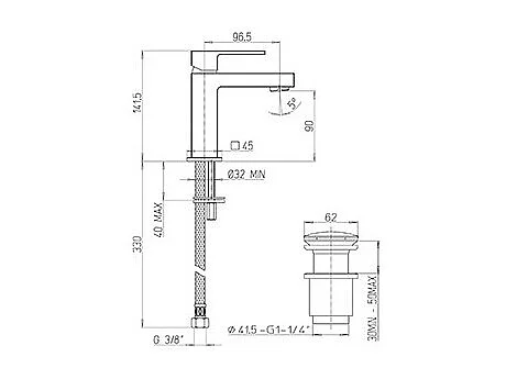 PAINI Mitigeur lavabo Dax Small PVD Grey Acier