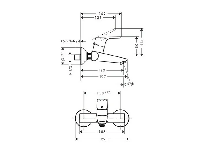 HANSGROHE Mitigeur de lavabo mural chromé