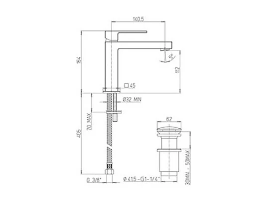 PAINI Mitigeur lavabo Dax Slim PVD Noir Brossé