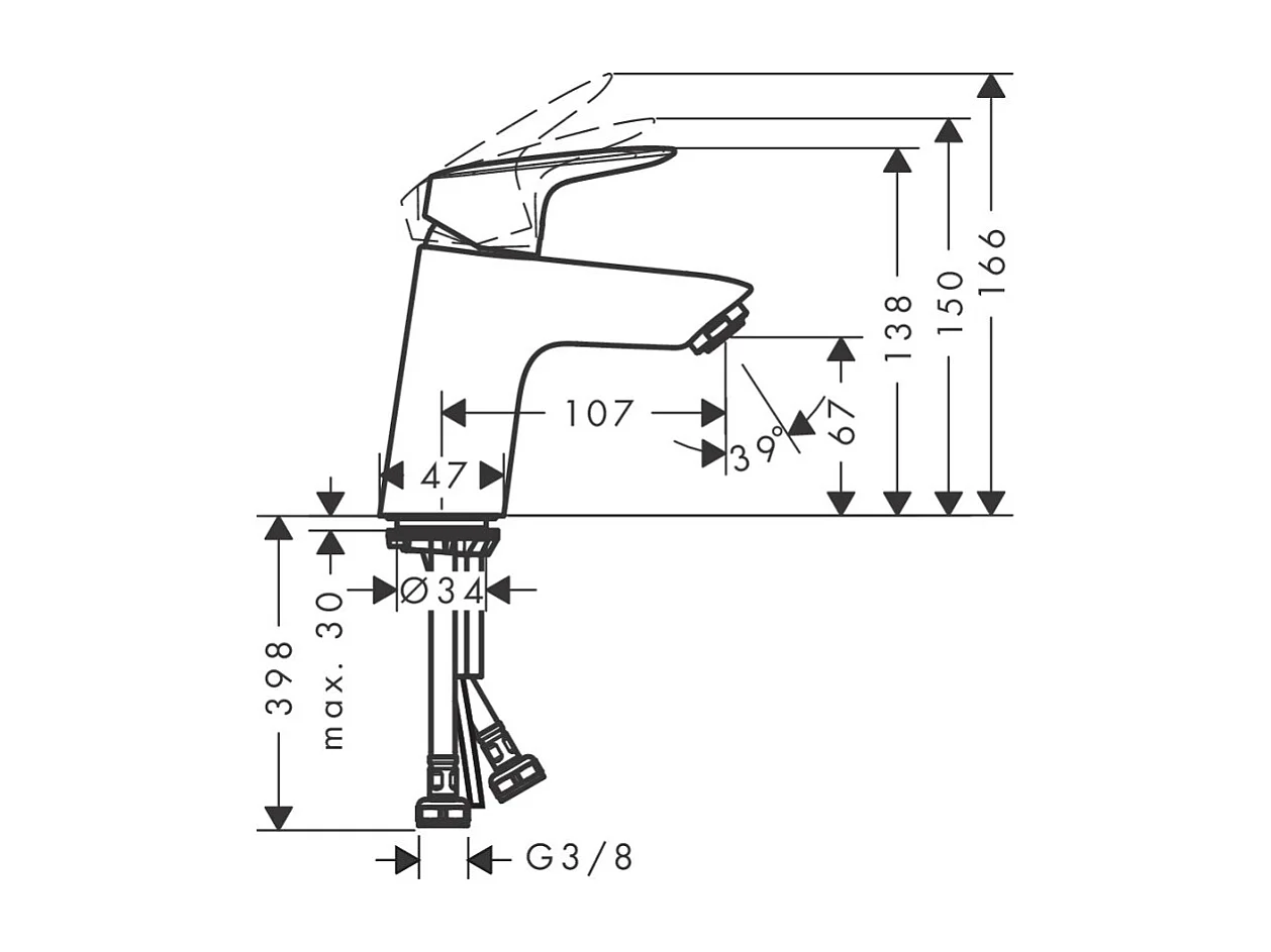 HANSGROHE Mezclador de lavabo Logis 70 Eco C3 sin extraíble ni desagüe cromo