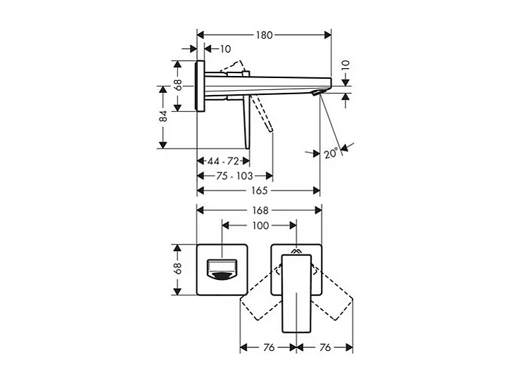 HANSGROHE Mezclador empotrado de pared para lavabo, caño 165 mm, manecilla de palanca, desagüe libre cromado
