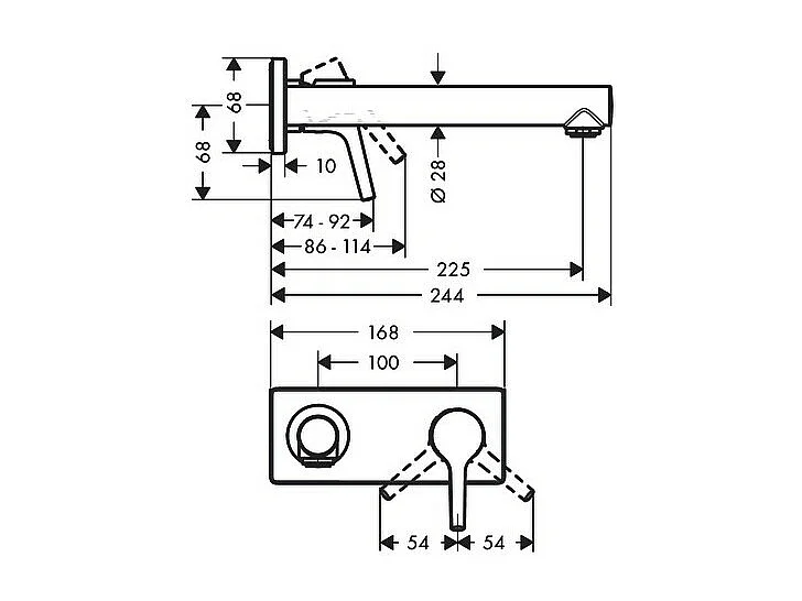 HANSGROHE Talis S Mezclador de lavabo de pared 225 mm + desagüe libre Cromo