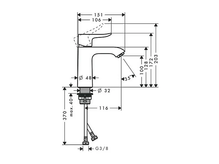 HANSGROHE Mitigeur de lavabo 110 sans tirette ni vidage chromé
