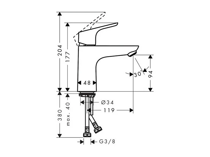HANSGROHE Mezclador de lavabo 100 sin desagüe extraíble o desagüe cromado