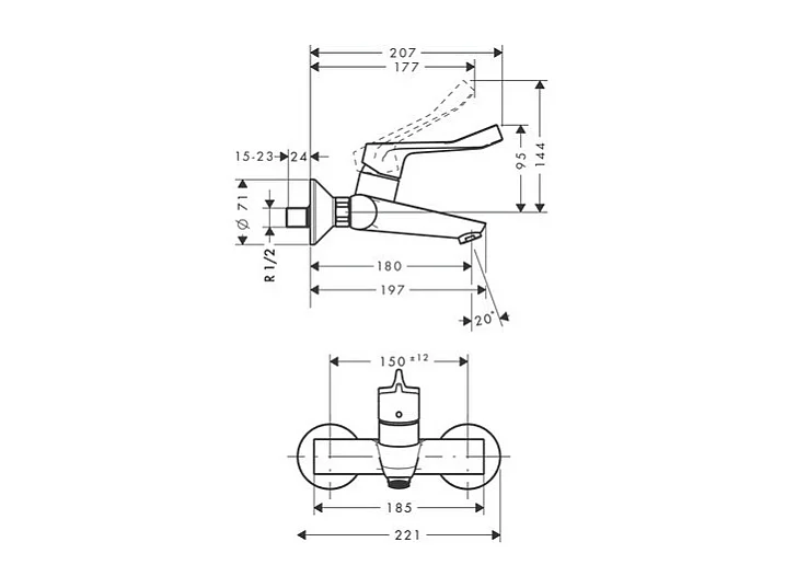 HANSGROHE Mitigeur de lavabo Care mural avec poignée extra longue chromé
