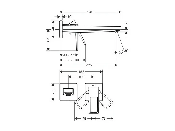 HANSGROHE Mezclador empotrado de pared para lavabo, caño 225 mm, maneta con estribo, desagüe libre cromado