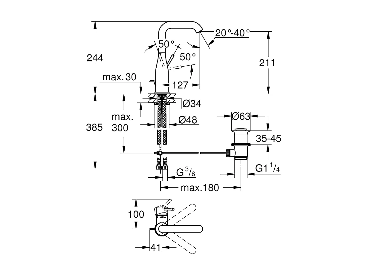 GROHE Mezclador de lavabo Essence Talla M Supersteel